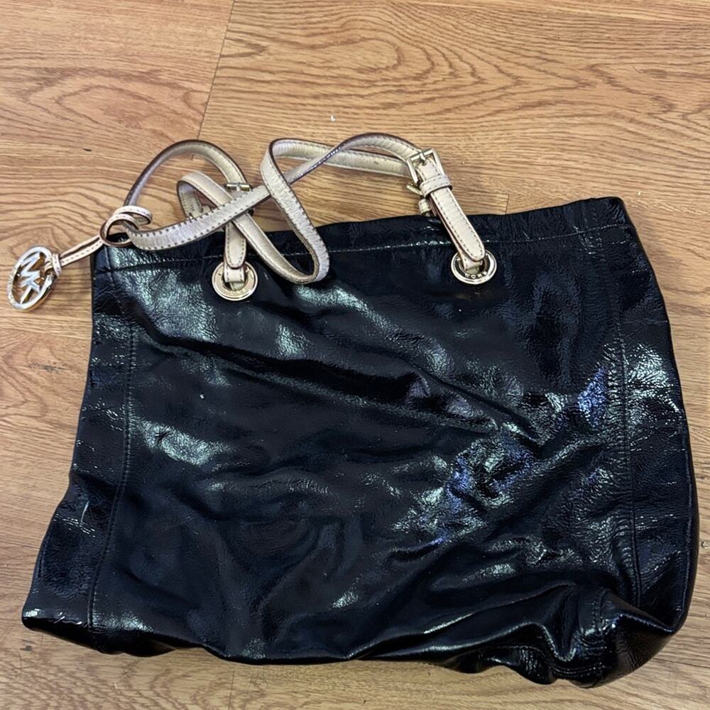 Michael Kors Shiny Black Tote with Gold Handles